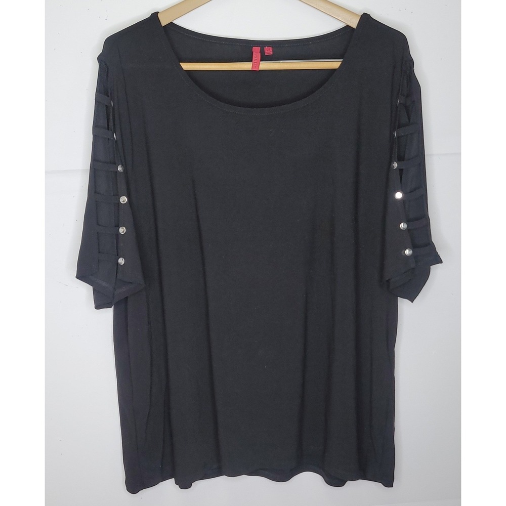 Love Scarlett Studded Ladder Sleeve Knit Top Womens‎ 2X Black Studs Goth Biker